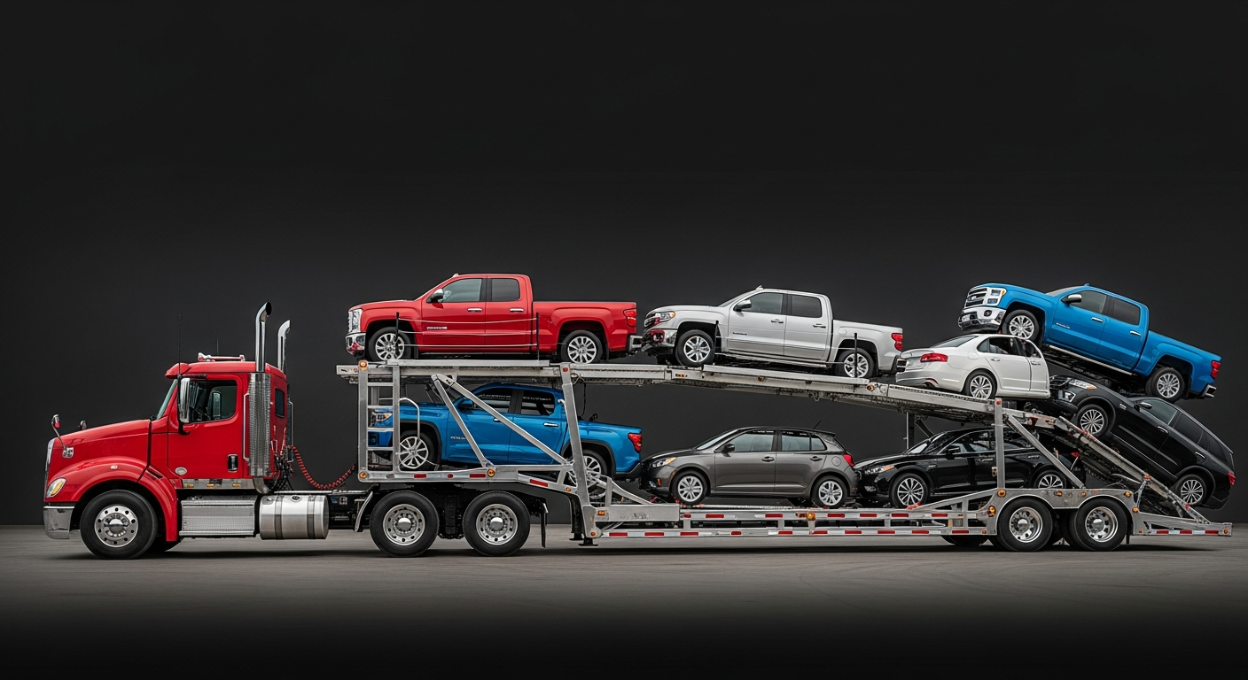 A loaded 9-car hauler trailer